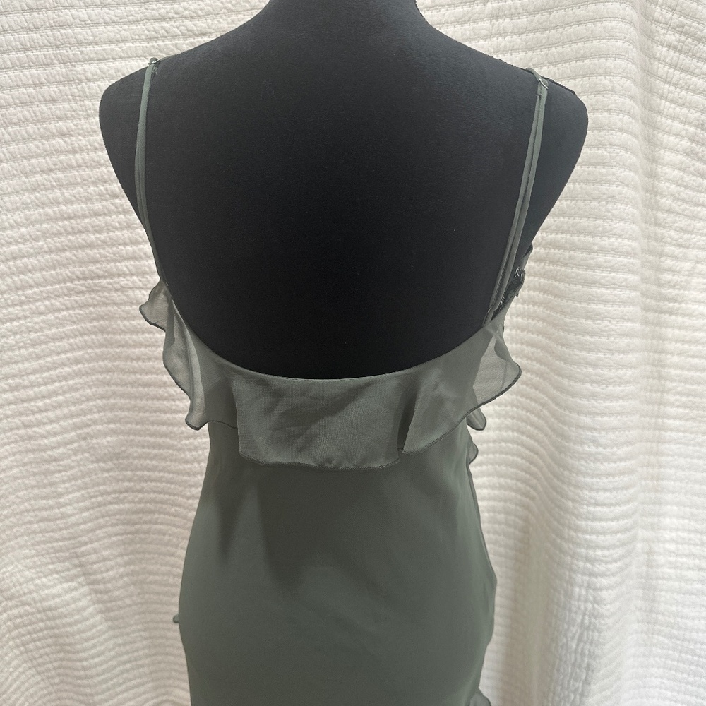 Birdy Grey Olive Green Chiffon Valentina Dress V Neck Maxi Bridesmaid MSRP $125 - Picture 4 of 5